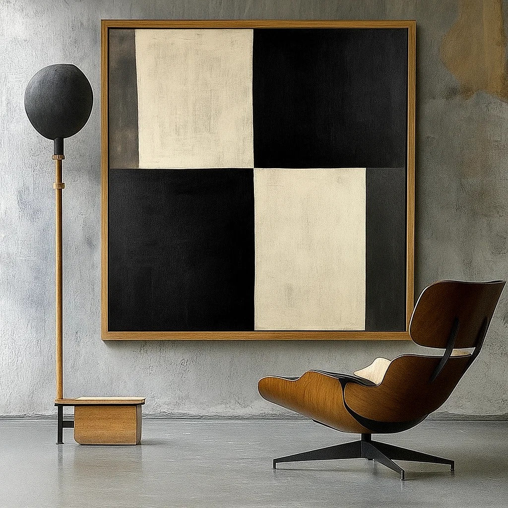 Black and White Minimalist Canvas Painting