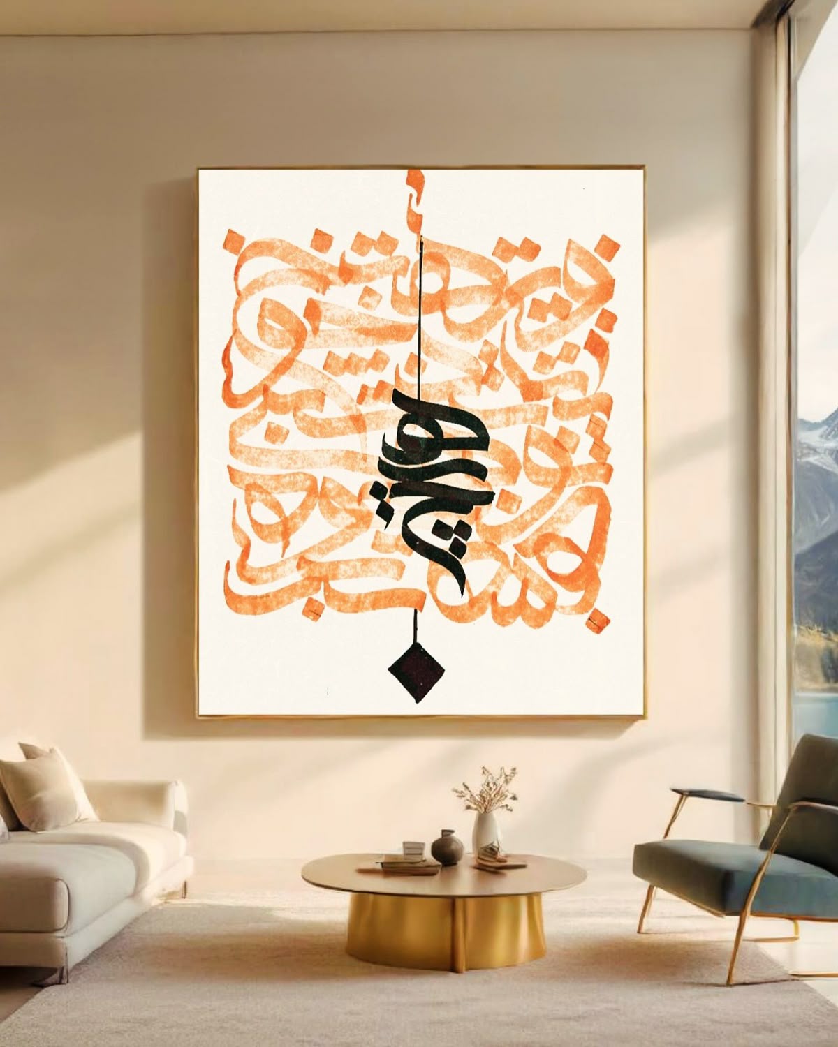 Modern Orange and Black Islamic Calligraphy Art