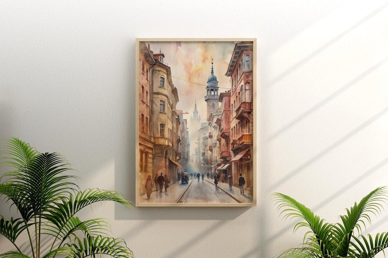 Misty City Street Canvas Painting