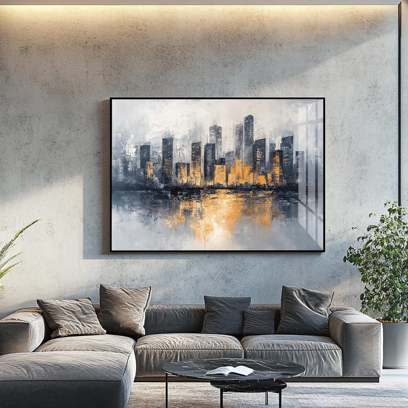 Golden Cityscape Canvas Painting