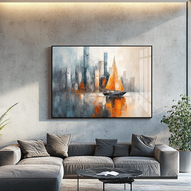 Sailboat City Canvas Painting
