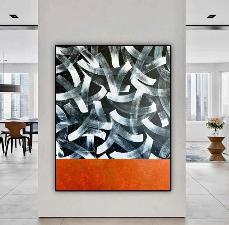 Dynamic Calligraphy Art in Black, White & Orange