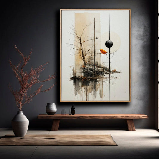 Minimalist Bird and Tree Digital Canvas Print