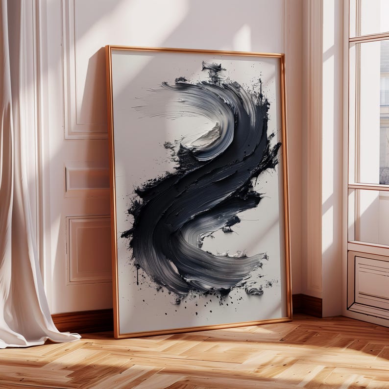 Dynamic Black Swirl Digital Print
