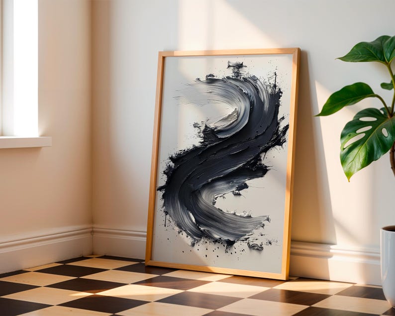 Dynamic Black Swirl Digital Print
