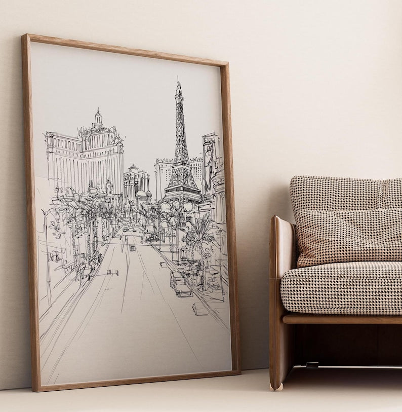 Eiffel Tower Line Art Canvas Painting