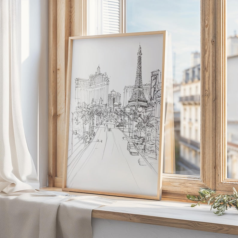 Eiffel Tower Line Art Canvas Painting