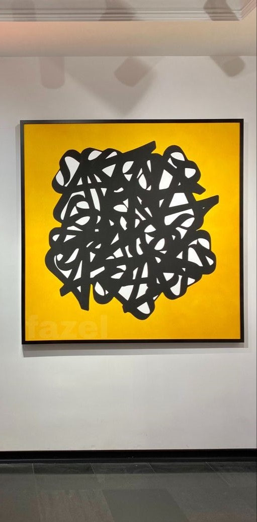 Abstract Black Yellow Calligraphy Canvas