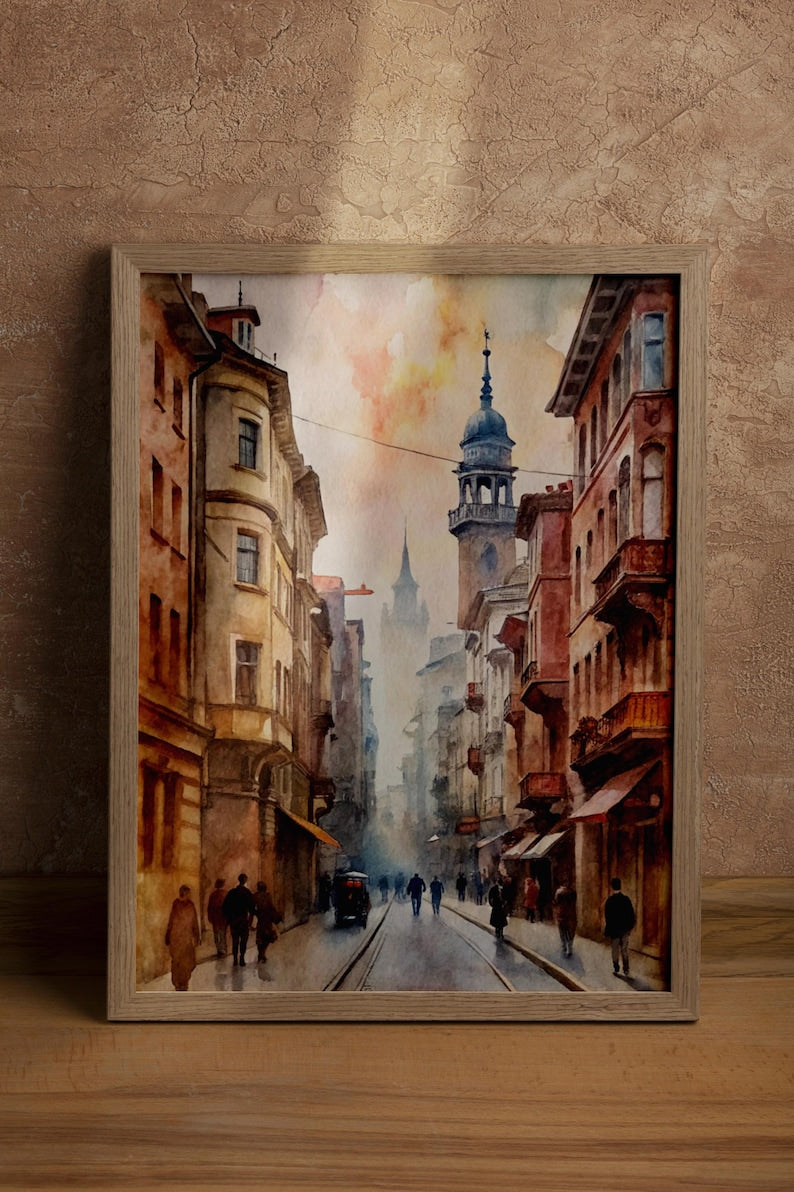 Misty City Street Canvas Painting