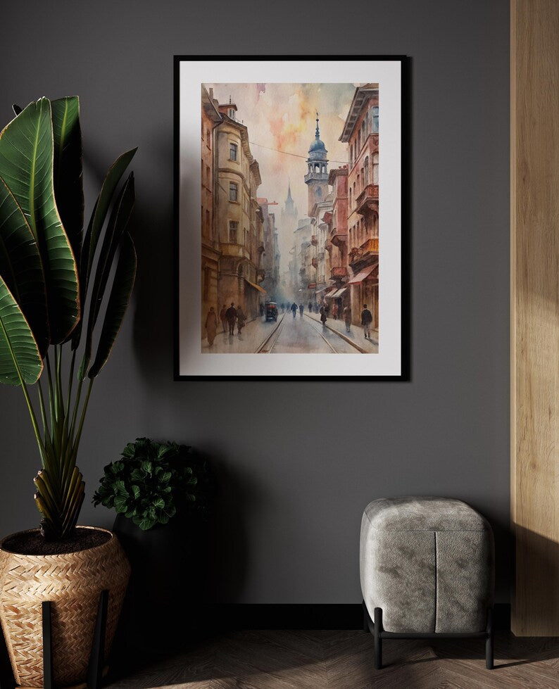Misty City Street Canvas Painting