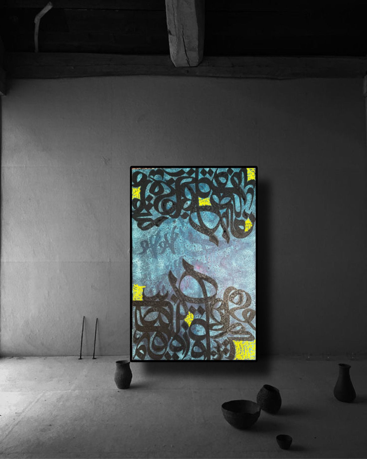 Blue and Yellow Modern Calligraphy Art