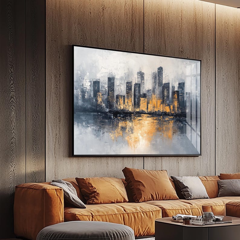 Golden Cityscape Canvas Painting