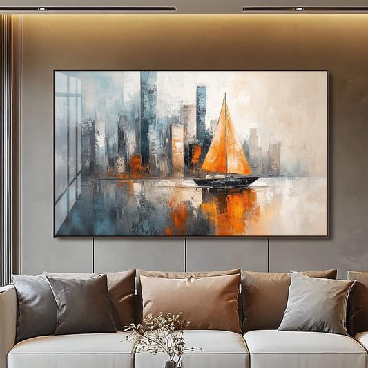 Sailboat City Canvas Painting