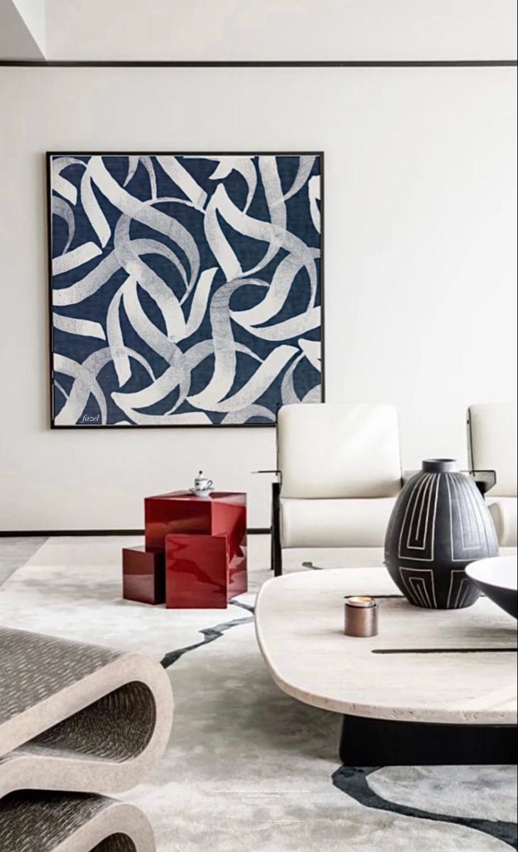 Blue and White Modern Calligraphy