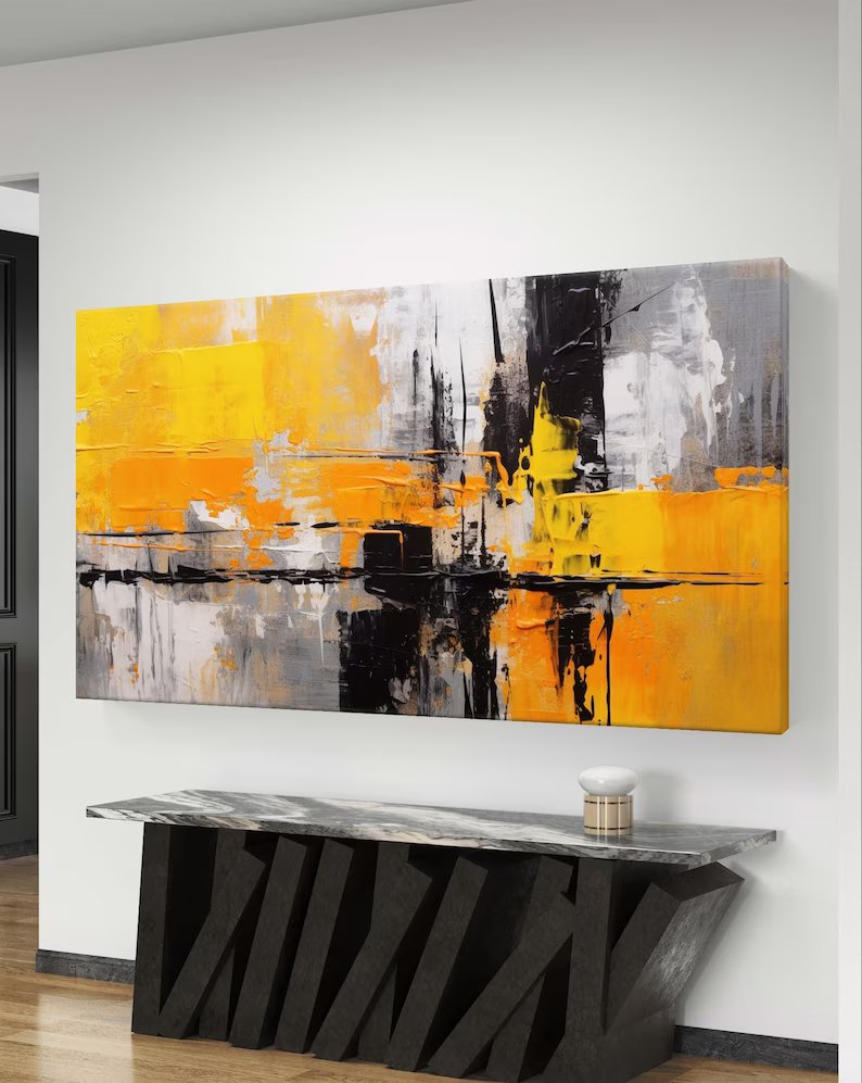 Yellow and Black Abstract Art